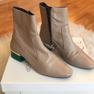 Light Grey Topshop Booties with Neon Heel